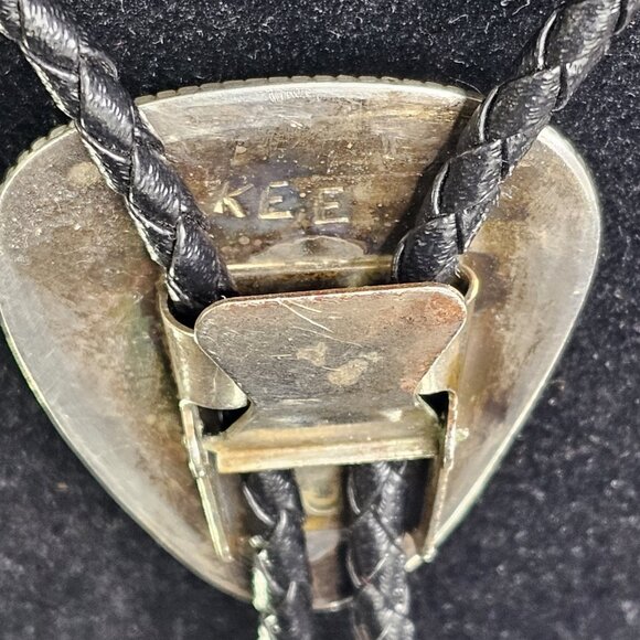 Navajo Turquoise On Silver BOLO Tie Hallmarked K E E with Sterling 925 Tips KEE - Picture 8 of 16